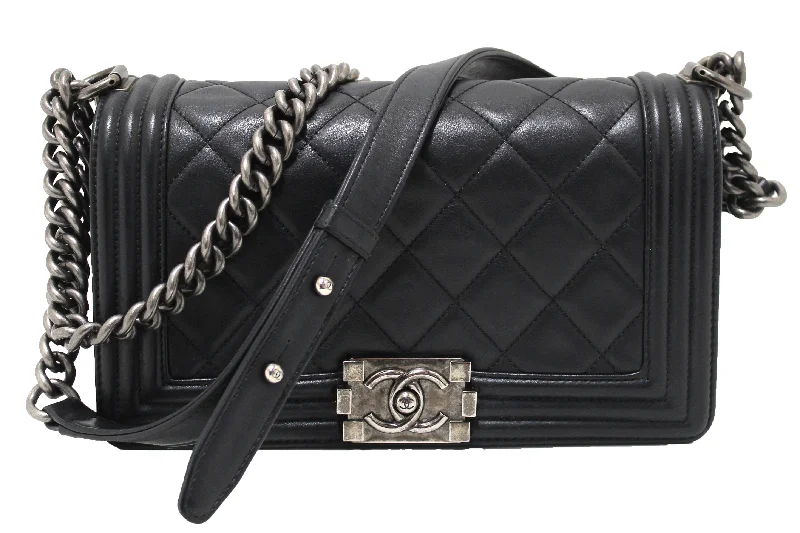 Chanel Medium Tote Bag for Office LadiesAuthentic Chanel Black Quilted Calfskin Old Medium Boy Shoulder Bag