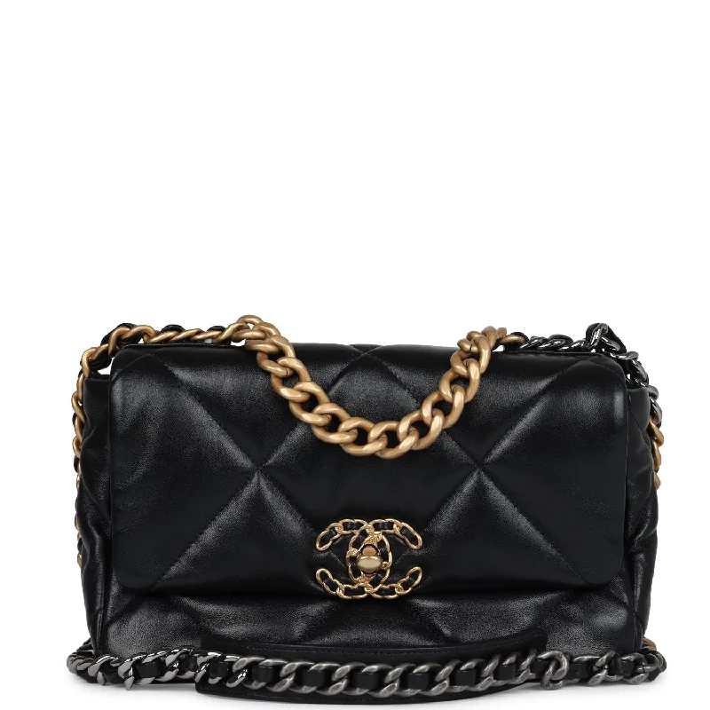 Chanel Vintage Inspired Handbag for Retro LoversPre-owned Chanel Medium 19 Flap Bag Black Lambskin Mixed Hardware