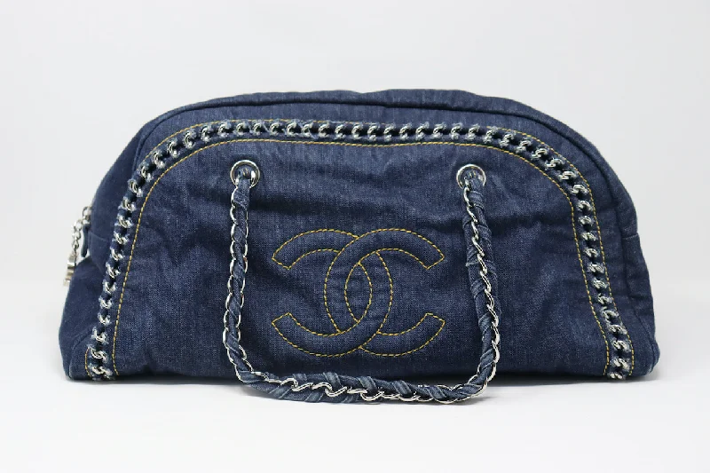 Chanel Small Crossbody Bag for TravelVintage CHANEL Denim Bowler Tote Bag