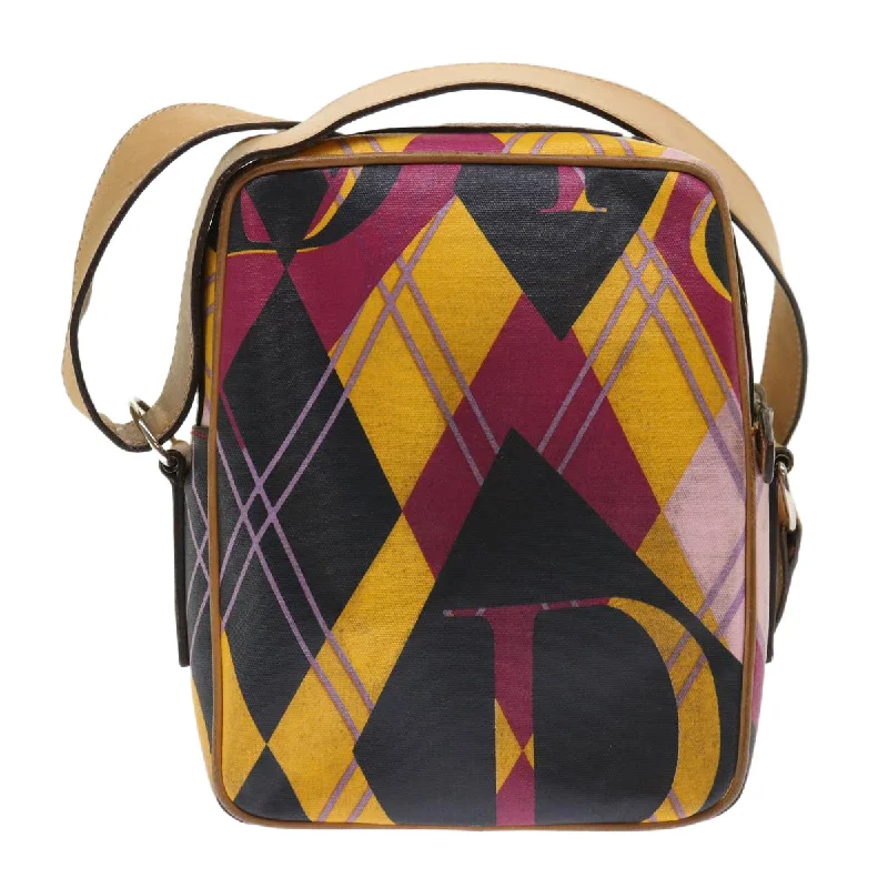 Christian Dior handbags with a snap - button closure and a decorative buckleCHRISTIAN DIOR Argyle Check Shoulder Bag Nylon Yellow Pink 05-MA-0064 Auth 47588