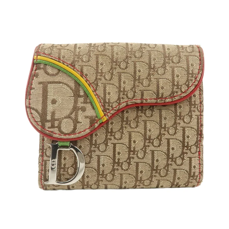 Stylish Christian Dior shoulder bags with a tassel - adorned zipperChristian Dior Rasta Trotter Canvas Leather Saddle Compact Wallet