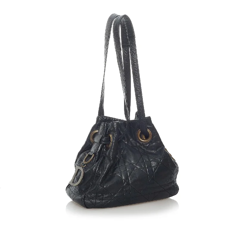 Christian Dior tote bags with a printed Dior logo on the frontDior Cannage Leather Drawstring Tote Bag (31356)