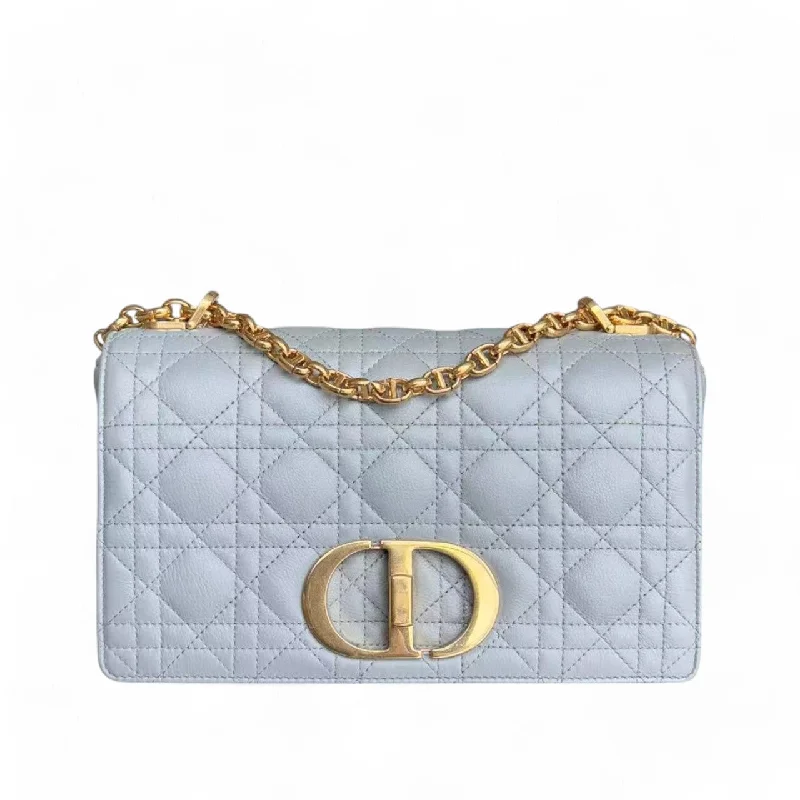 Luxury Christian Dior crossbody bags with a chain - link strapDior Caro Medium - 25CM Cannage Calfskin Grey Gray Gold Hardware