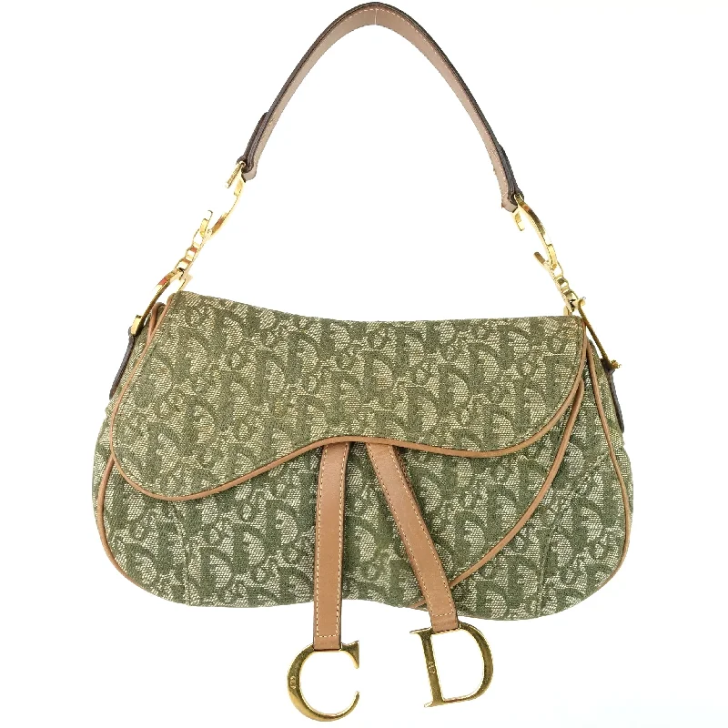 Christian Dior bags with a zip - top closure and multiple compartmentsDouble Saddle Diorissimo Canvas Bag