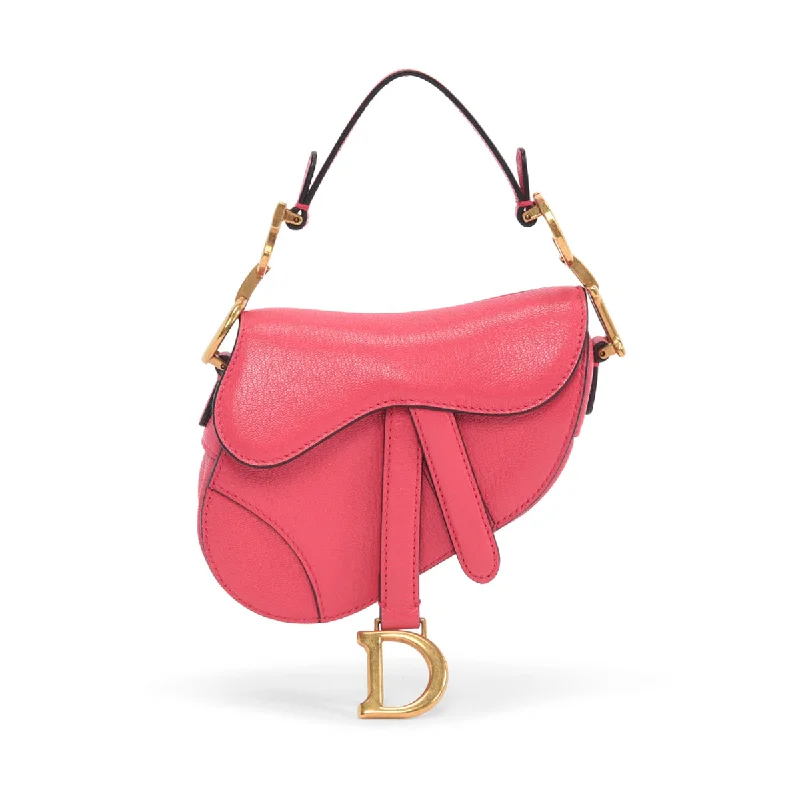 Christian Dior handbags with a removable shoulder strap for versatilityDior Fuchsia Goatskin Micro Saddle Bag