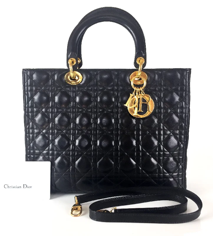 Christian Dior tote bags with a double - handle and shoulder - strap optionLady Dior Cannage Quilt Leather Large Bag