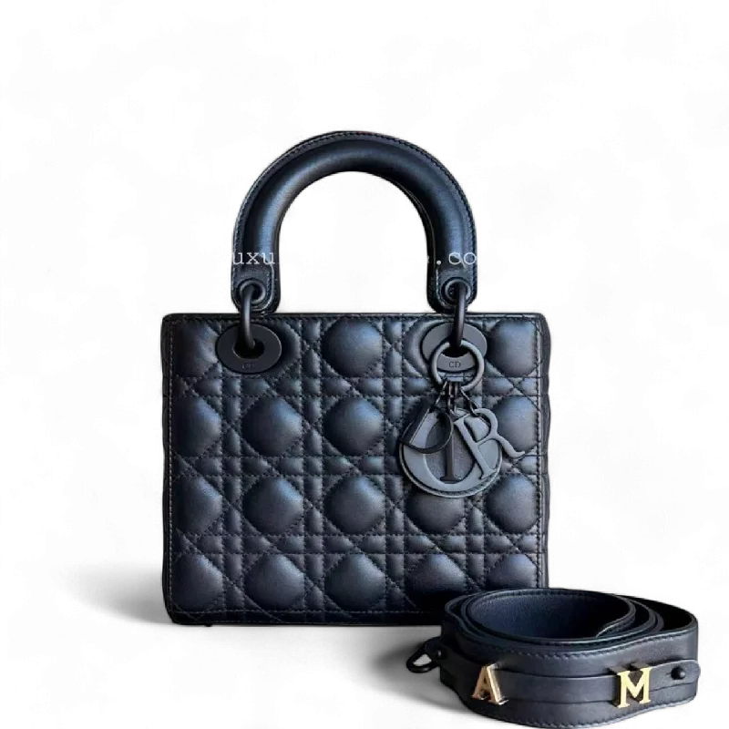 Contemporary Christian Dior handbags with a unique shapeDior Lady Small ABC - All Black Cannage Calfskin Black Hardware