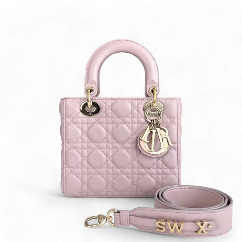 Christian Dior handbags with a back - pocket for quick storageDior Lady Small - ABC Cannage Lambskin Light Pink Gold Hardware MyABC Strap