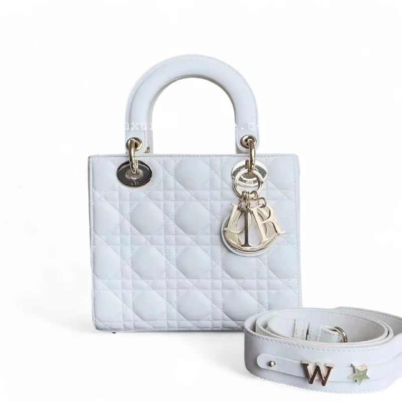 Contemporary Christian Dior handbags with a unique shapeDior Lady Small ABC - Cannage Lambskin Snow White Gold Hardware MyABC Strap