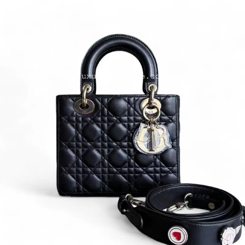 Christian Dior Saddle bags with a studded trim for a bold lookDior Lady Small - Cannage Lambskin Black Gold Hardware