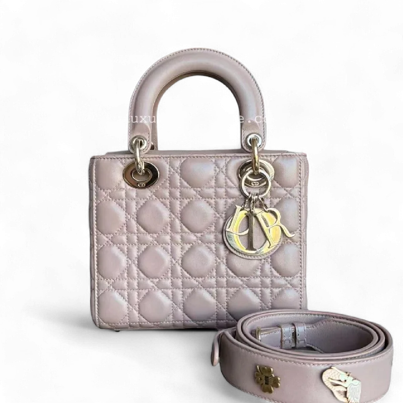 Christian Dior Saddle bags with a distressed leather finishDior Lady Small - Cannage Lambskin Blush Gold Hardware