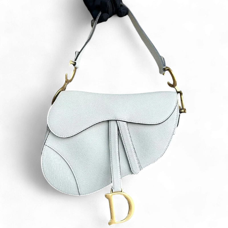 Christian Dior handbags with a removable shoulder strap for versatilityDior Medium Saddle Grained Calfskin White Golden Hardware