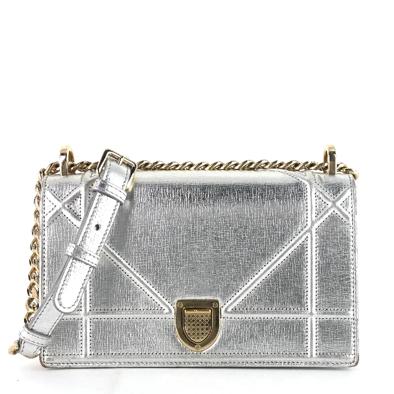 Christian Dior handbags with a detachable mirror for on - the - go touch - upsDiorama Metallic Leather Flap Bag