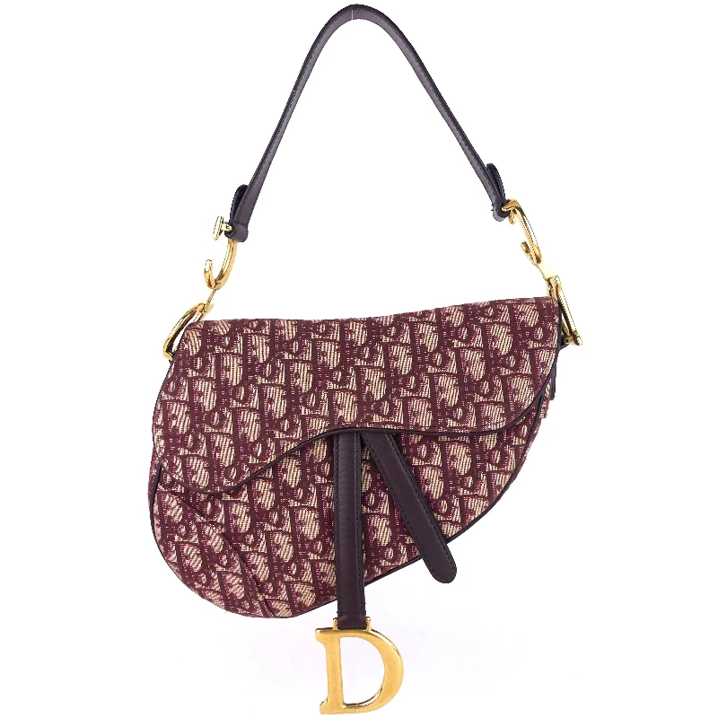 Christian Dior handbags with a snap - button closure and a decorative buckleRed Oblique Jacquard Saddle Bag