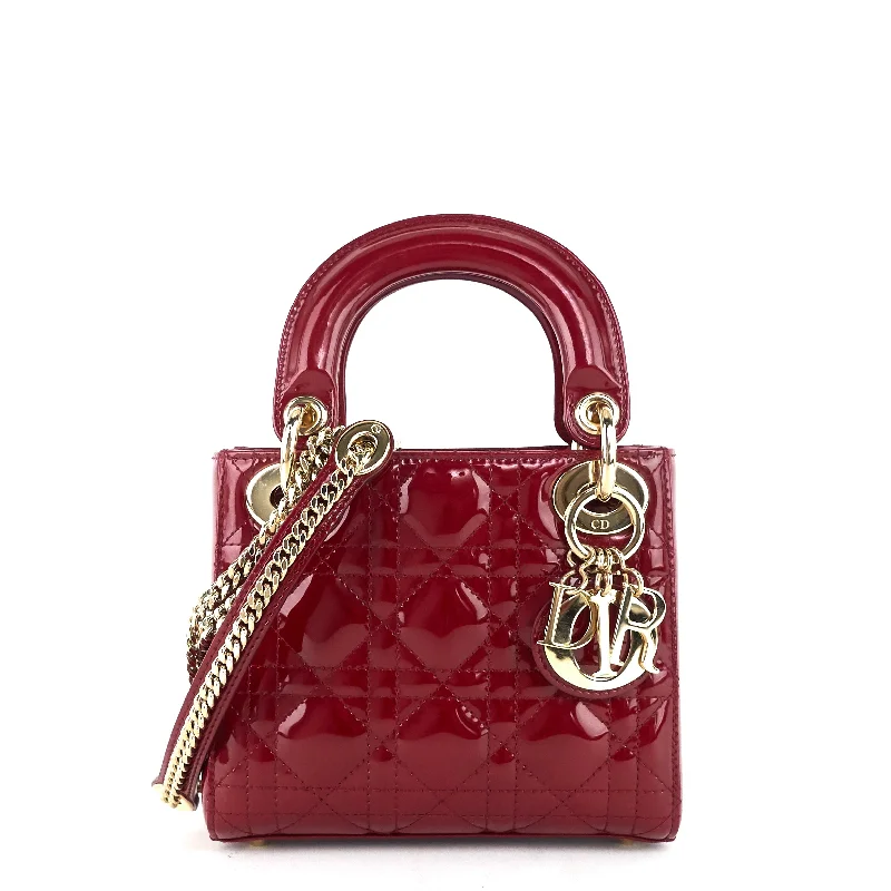 Christian Dior tote bags with a double - handle and shoulder - strap optionLady Dior Mini Patent Leather Bag