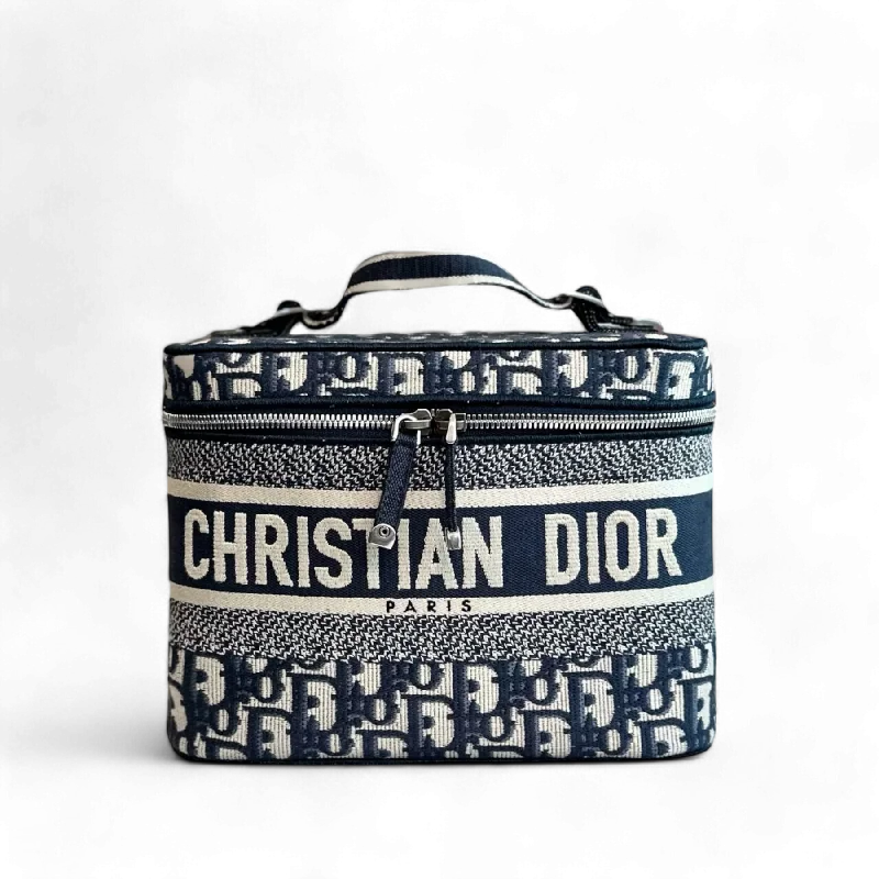 Christian Dior handbags with a removable shoulder strap for versatilityDior Vanity Oblique Embroidery Top Handle Bag In Jacquard Blue SHW