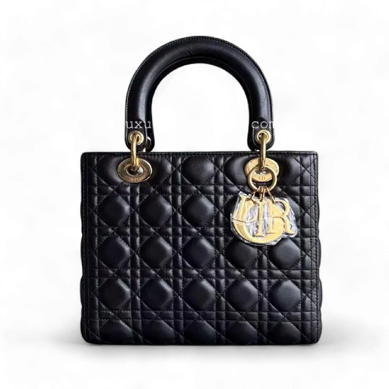 Christian Dior bags with a quilted pattern and gold - toned hardwareDior Lady Medium Cannage Lambskin Black Golden Hardware