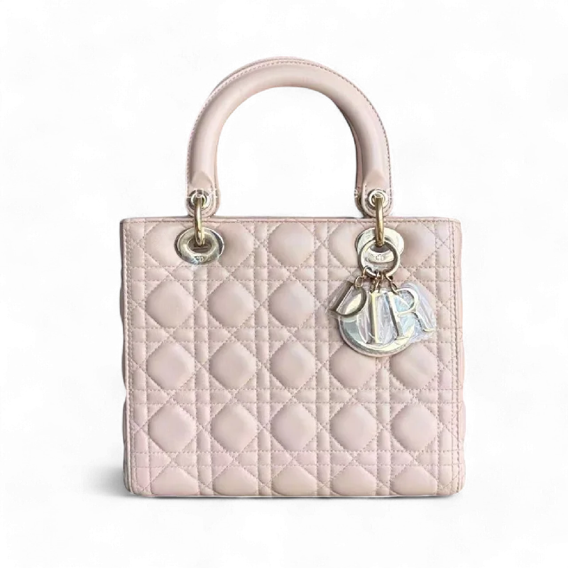 Christian Dior bags with a zip - top closure and multiple compartmentsLady Medium Cannage Lambskin Light Nude Blush Pink Golden Hardware