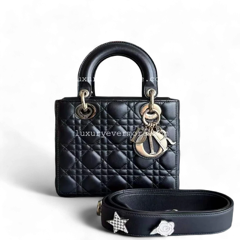 Christian Dior tote bags with a double - handle and shoulder - strap optionDior Lady Small Cannage Lambskin Black Golden Hardware ABC MyABC