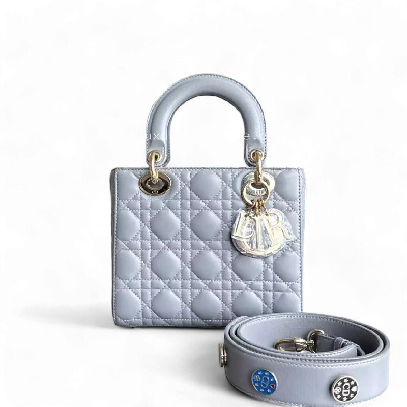 Trendsetting Christian Dior crossbody bags with a colorful strapDior Lady Small Cannage Lambskin Grey Gray Golden Hardware ABC MyABC Shoulder Bag